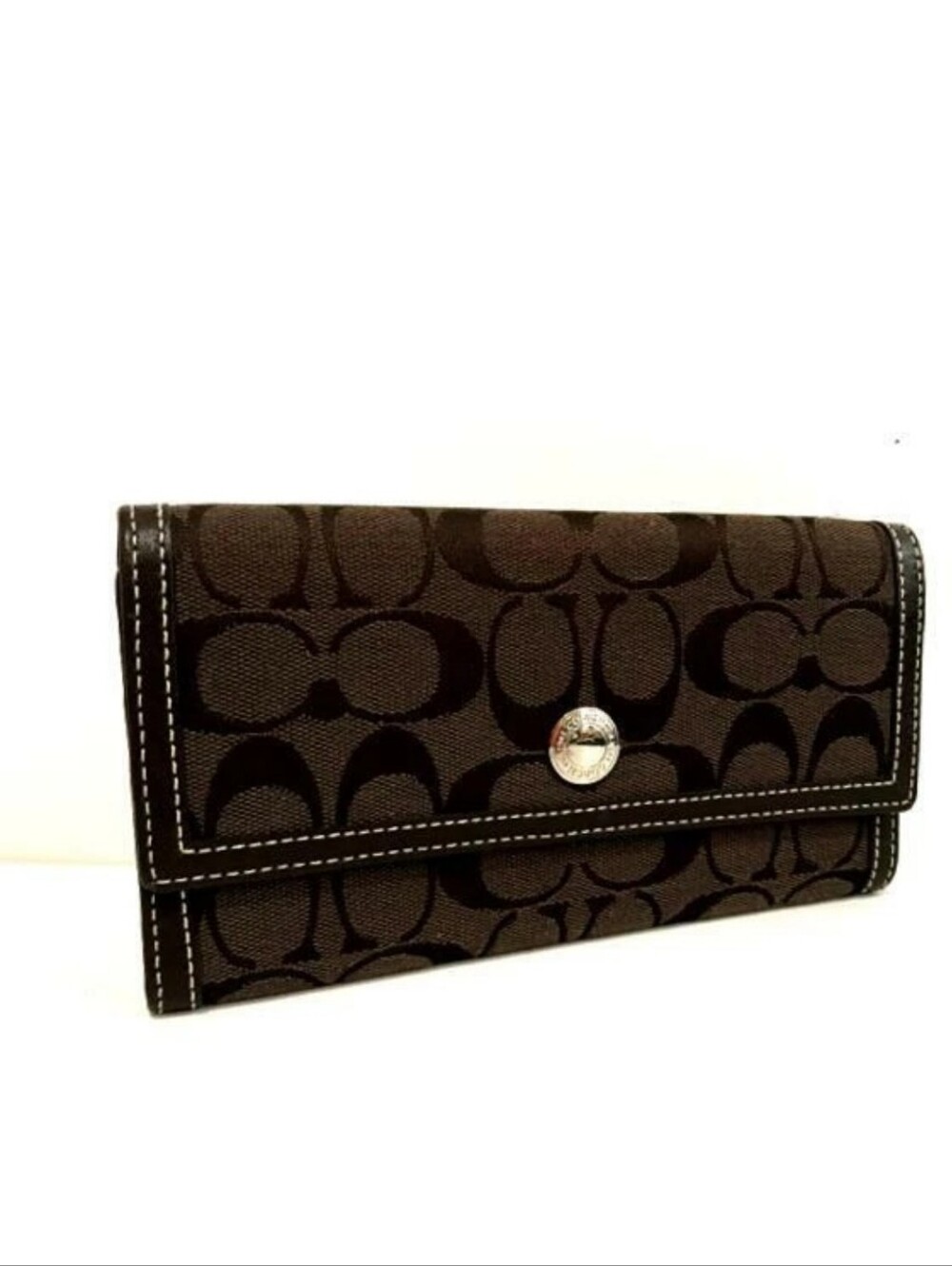 Coach Brown Signature Canvas Continental Wallet with Black Accents